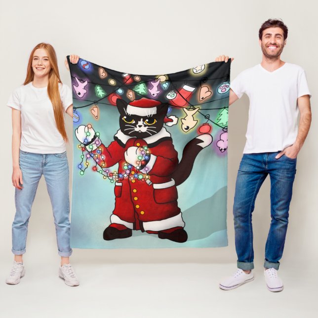 Weihnachtsbeleuchtung Niedlich Tuxedo Cat Fleecedecke (Beispiel)