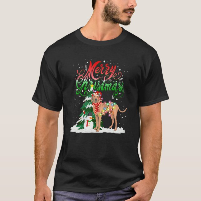Weihnachtsbeleuchtung Pajama Matching Vizsla Santa T-Shirt (Vorderseite)