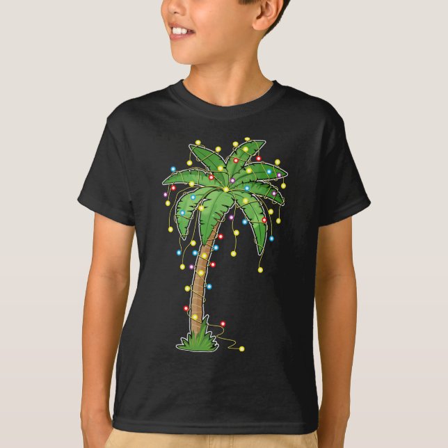 Weihnachtsbeleuchtung Palm Tree Beach Funny Tropic T-Shirt (Vorderseite)