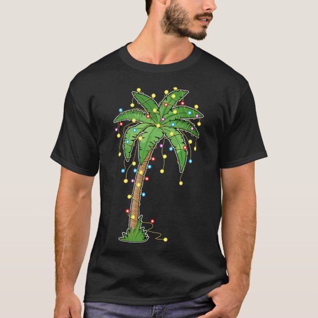 Weihnachtsbeleuchtung Palm Tree Beach Funny Tropic T-Shirt (Vorderseite)