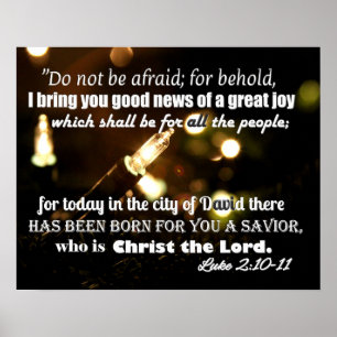 Weihnachtsbeleuchtung Poster mit Schrift Luke 2:10