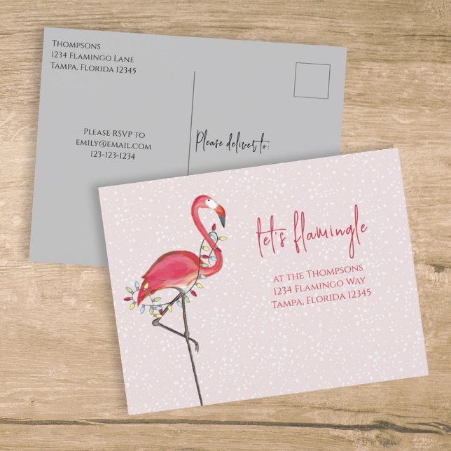 Weihnachtsbeleuchtung Rosa Flamingo Postkarte (Von Creator hochgeladen)