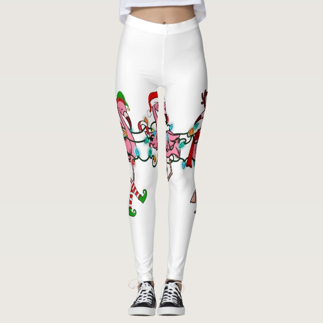 Weihnachtsbeleuchtung Rosa Flamingo Weihnachtsmann Leggings (Vorderseite)