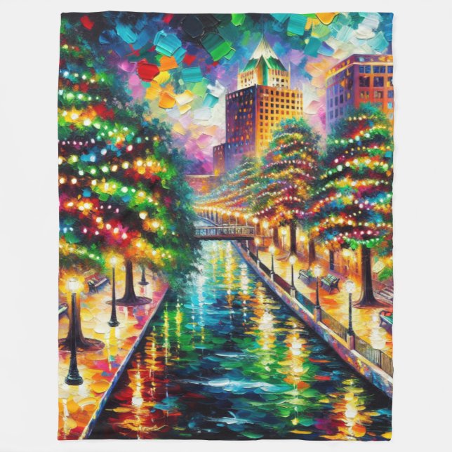 "Weihnachtsbeleuchtung: San Antonio Riverwalk" Fleecedecke (Vorderseite)