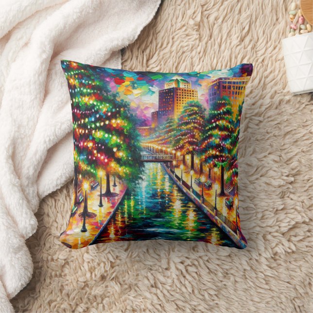"Weihnachtsbeleuchtung: San Antonio Riverwalk" Kissen (Decke)