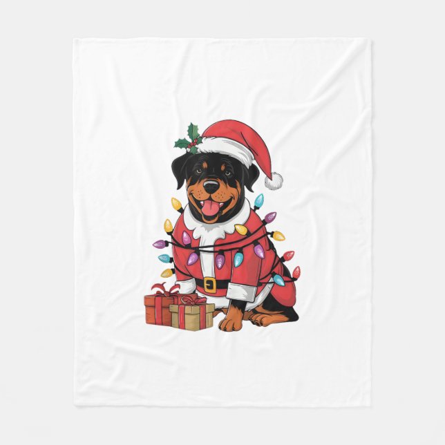 Weihnachtsbeleuchtung Santa Rottweiler Hund Weihna Fleecedecke (Vorderseite)