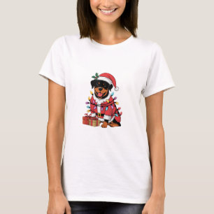 Weihnachtsbeleuchtung Santa Rottweiler Hund Weihna T-Shirt