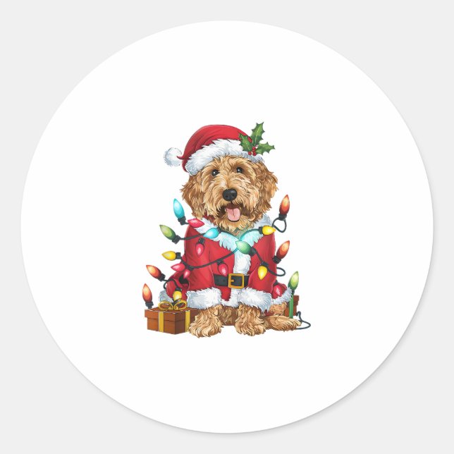 Weihnachtsbeleuchtung Weihnachtsmann-Labradoodle W Runder Aufkleber (Vorderseite)