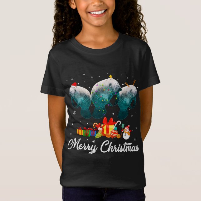 Weihnachtsbeleuchtung Xmas Pajama Manatees Tiere T-Shirt (Vorderseite)