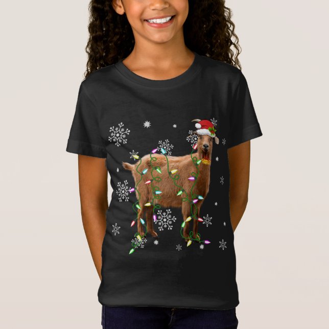 Weihnachtsbeleuchtung Ziege Lover Funny Weihnachts T-Shirt (Vorderseite)