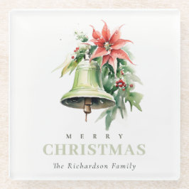 Weihnachtsbell Pine Poinsettia Foliage Wasserfarbe Glasuntersetzer
