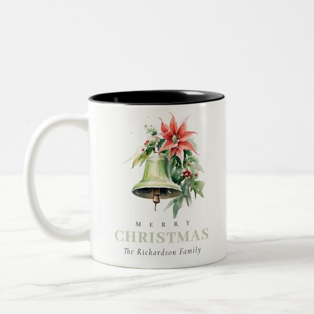 Weihnachtsbell Pine Poinsettia Foliage Wasserfarbe Zweifarbige Tasse (Links)