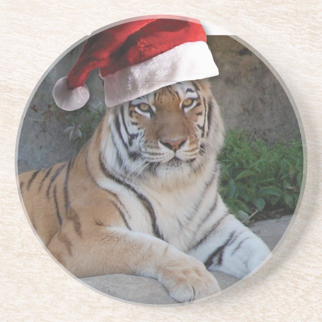 WeihnachtsBengalischer Tiger Sandstein Untersetzer (Vorne)
