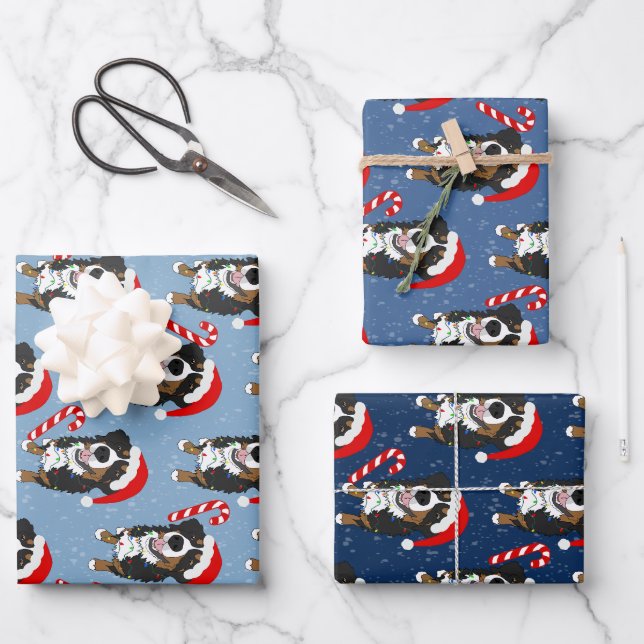 Weihnachtsberger Hund Geschenkpapier Set (Vorderseite)