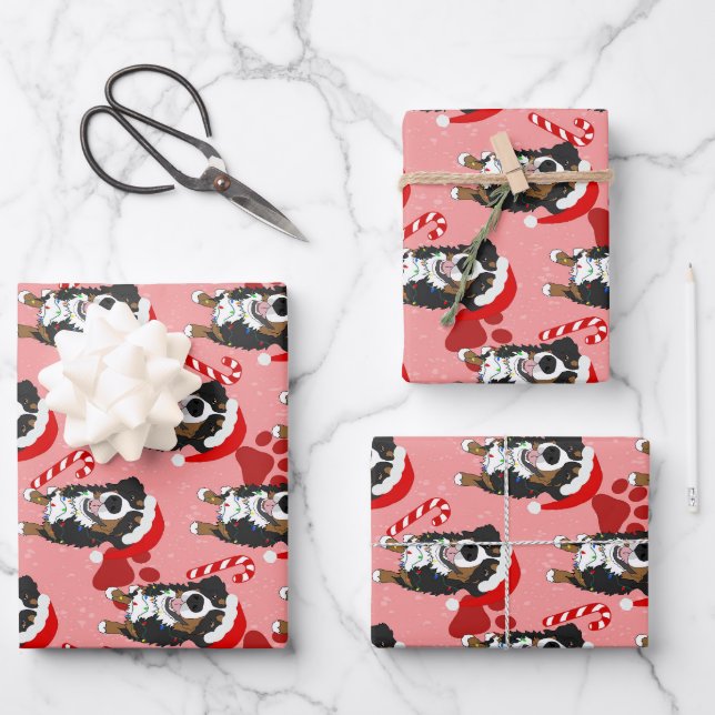 Weihnachtsberger Hund Geschenkpapier Set (Vorderseite)