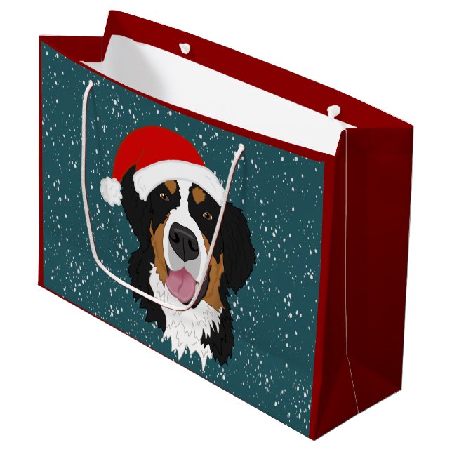 Weihnachtsberger Hund Große Geschenktüte (Vorderseite Schrägansicht)