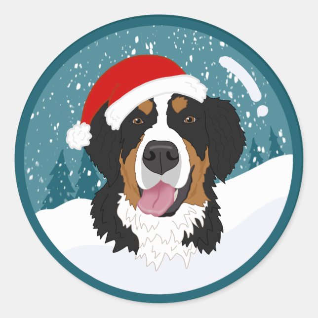 Weihnachtsberger Hund Runder Aufkleber (Vorderseite)