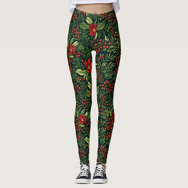 Weihnachtsberries-Blume Leggings (Vorderseite)