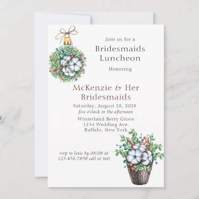 Weihnachtsberries Cotton Bridesmaids Luncheon Einladung (Vorderseite)