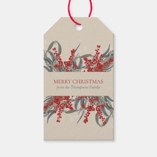Weihnachtsberries & Eukalyptus Botanische Folies Geschenkanhänger (Vorderseite)