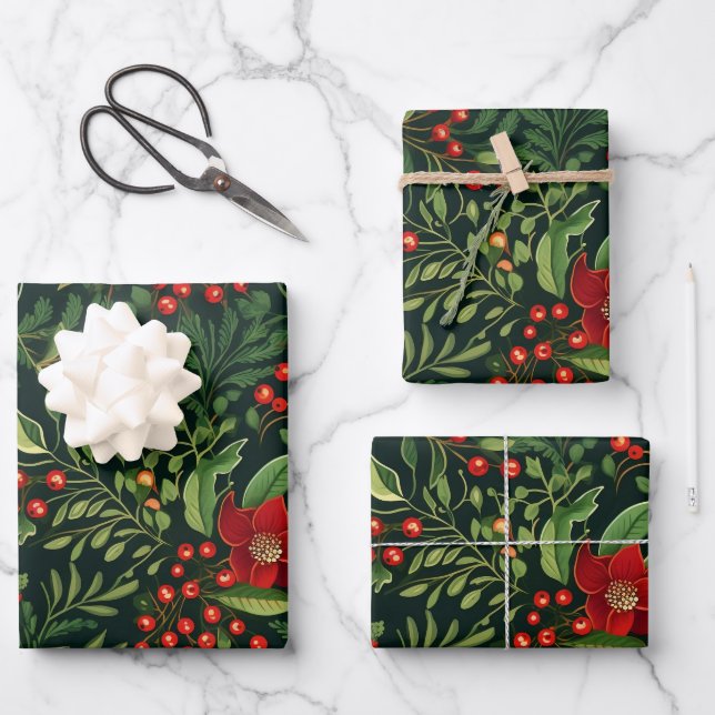 Weihnachtsberries Geschenkpapier Set (Vorderseite)