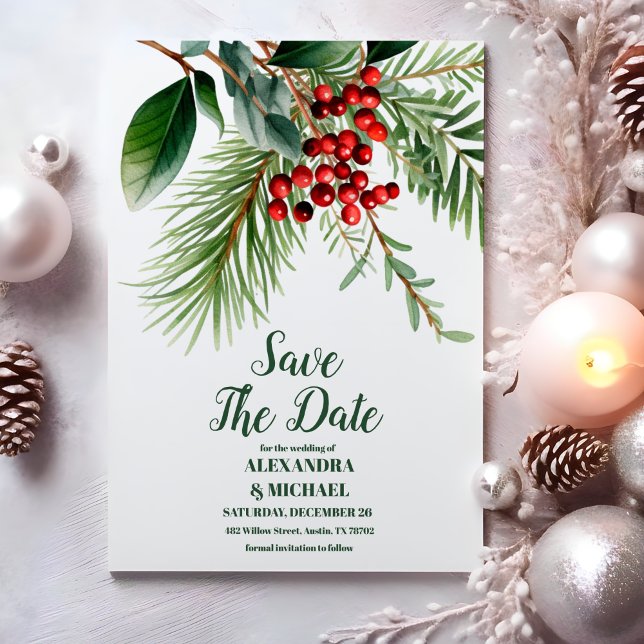 Weihnachtsberries & Pine Wedding Save The Date (Von Creator hochgeladen)