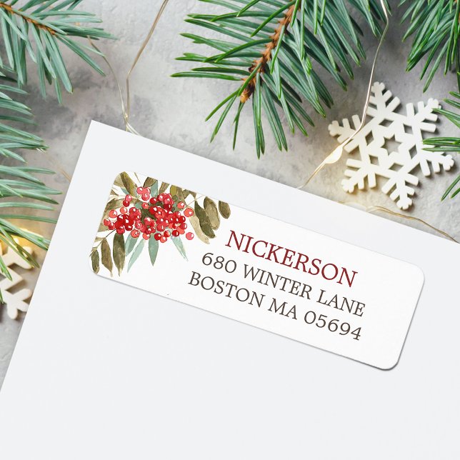 Weihnachtsberries-Rücksendeadresse (Watercolor Christmas Berries Return Address Label)