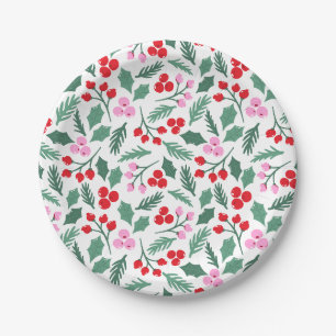 Weihnachtsberries und Blätter Muster Pappteller