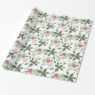 Weihnachtsberries und Waldbaumstämme Geschenkpapier