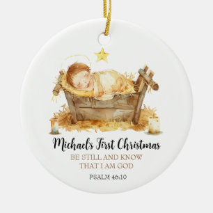 Weihnachtsbibelvers Baby's erstes Weihnachten Keramik Ornament