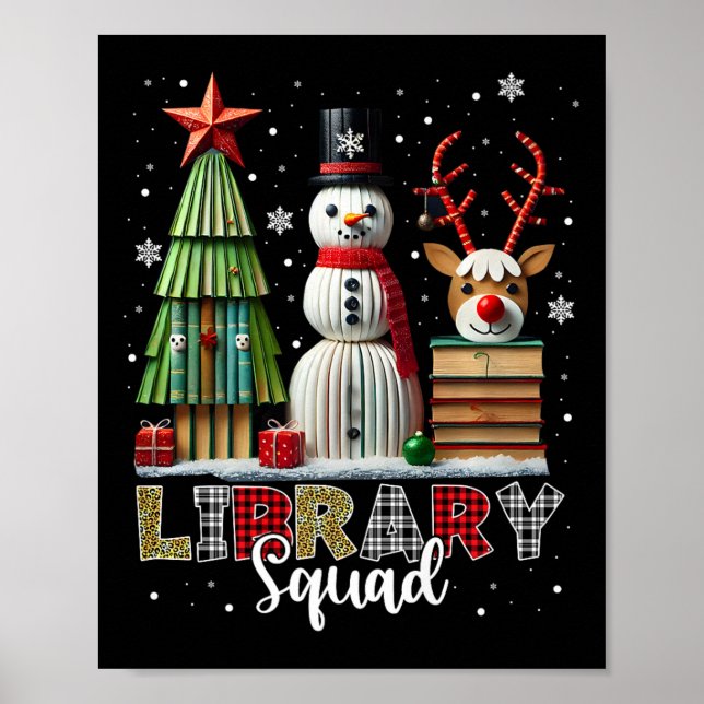 Weihnachtsbibliotheken Weihnachtsbaum Snowman Rein Poster (Vorne)