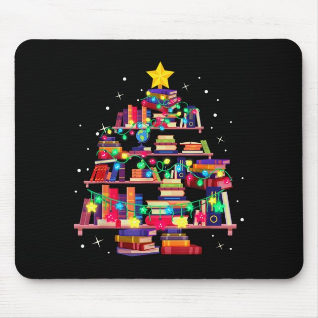 Weihnachtsbibliotheksbaum Liebe Lesen Bücher Nerd  Mousepad (Vorne)