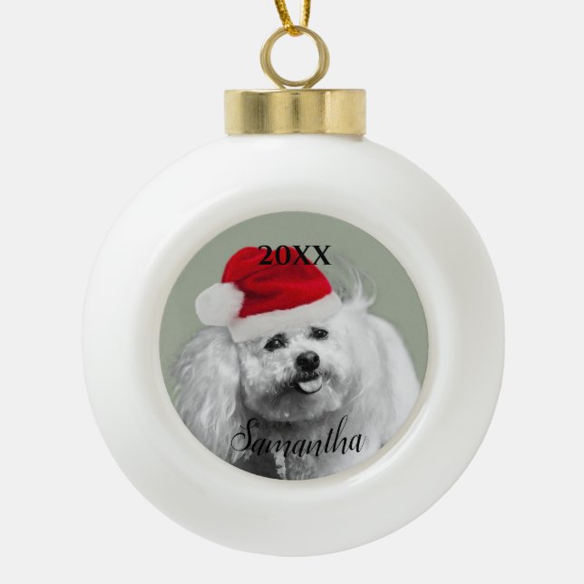 Weihnachtsbichon Frise Hund personalisierten Ziern Keramik Kugel-Ornament (Vorderseite)