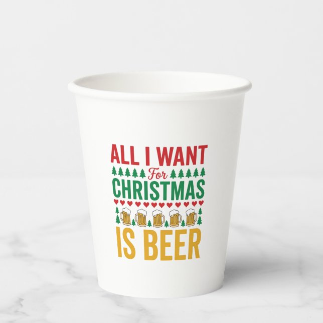 Weihnachtsbier Lustiges Weihnachtsgetränkedesign Pappbecher (Vorderseite)