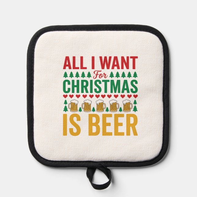 Weihnachtsbier Lustiges Weihnachtsgetränkedesign Topflappen (Vorderseite)