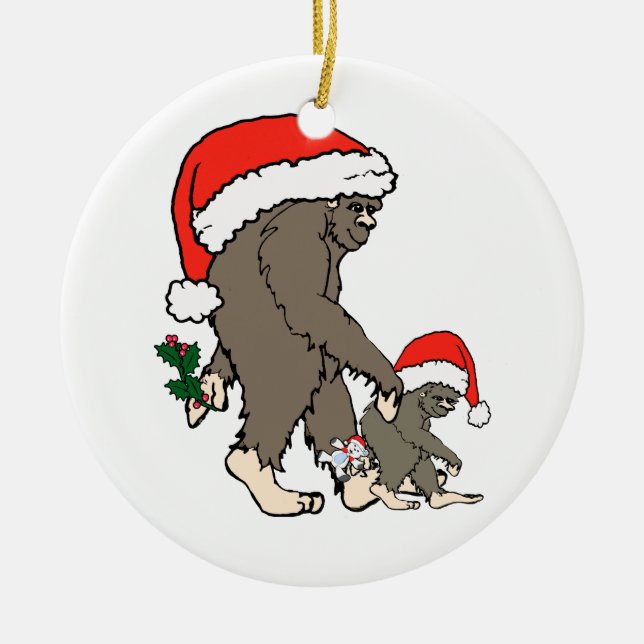 Weihnachtsbigfoot-Familie Keramik Ornament (Vorne)