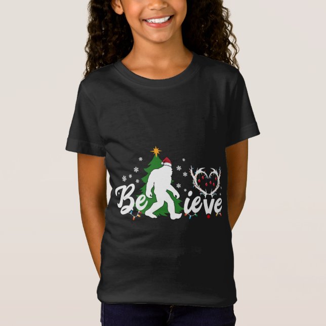 Weihnachtsbigfoot Glaube Bigfoot mit Santa T-Shirt (Vorderseite)