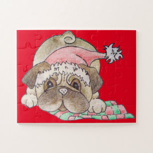 Weihnachtsbild des niedlichen Mops-Spielbogens Puzzle