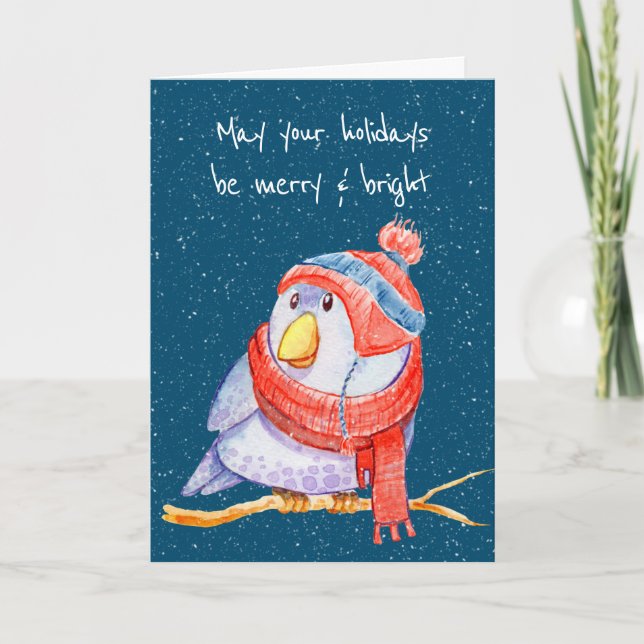 Weihnachtsbird in Blauer Snowflakes Karte (Vorderseite)