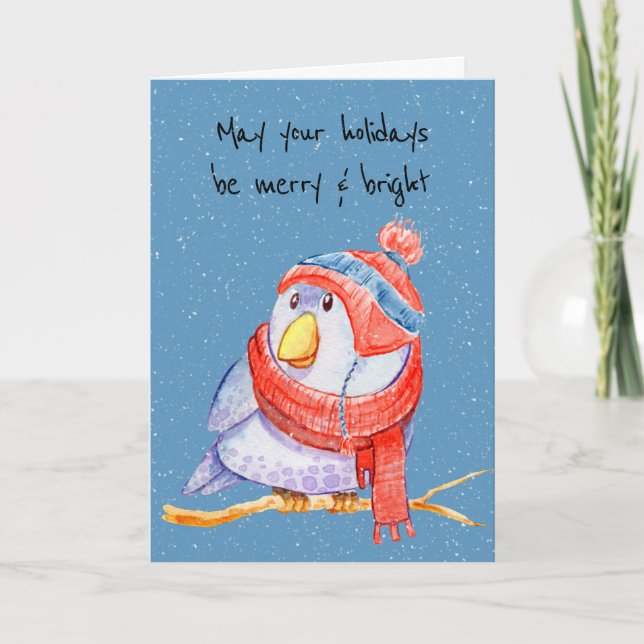 Weihnachtsbird in Blauer Snowflakes Karte (Vorderseite)