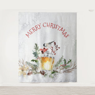 Weihnachtsbird in schneebedeckten Wäldern frohe We Wandteppich