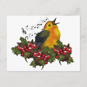 Weihnachtsbird mit Hollly, Berries Feiertagspostkarte