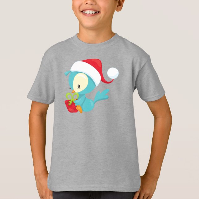 Weihnachtsbird, Niedlicher Vogel, Weihnachtsmannmü T-Shirt (Vorderseite)