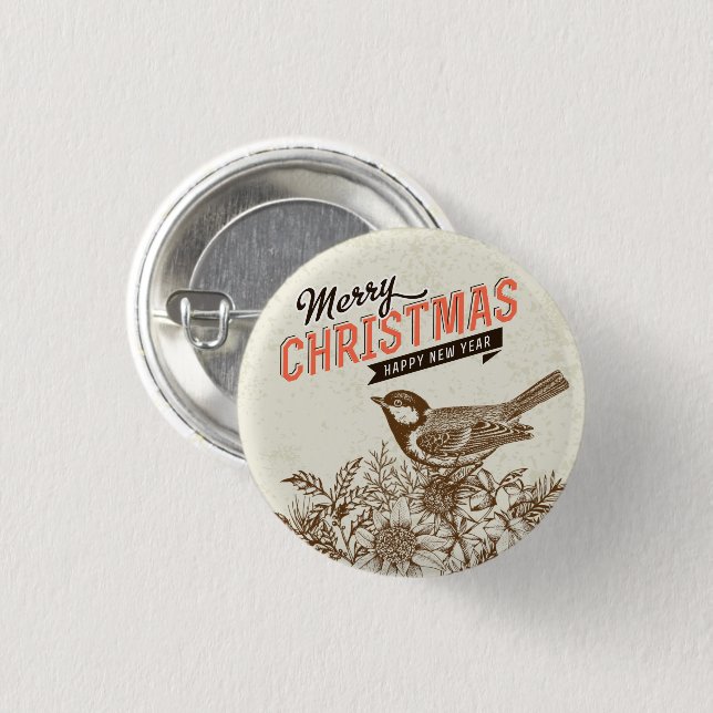 Weihnachtsbird und Blume Button (Vorne & Hinten)