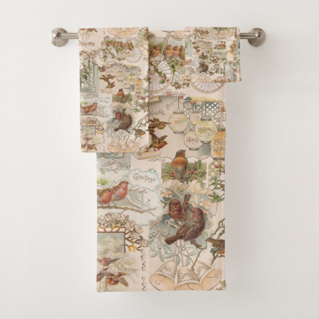 Weihnachtsbird und Blume Ephemera Badhandtuch Set (Insitu)