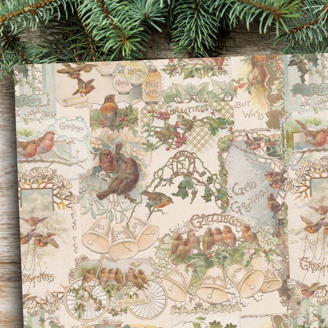 Weihnachtsbird und Blume Ephemera Seidenpapier (Von Creator hochgeladen)