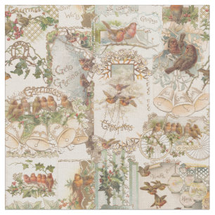 Weihnachtsbird und Blume Ephemera Stoff