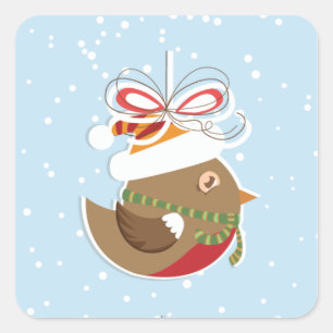 Weihnachtsbird Winterurlaub Geschenk Siegel Quadratischer Aufkleber