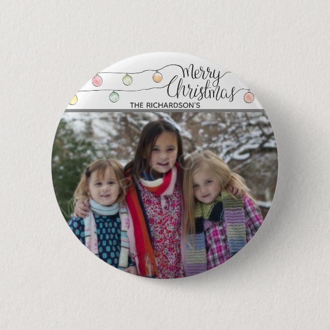 Weihnachtsbirne auf einem Schnur-frohe Button (Vorderseite)