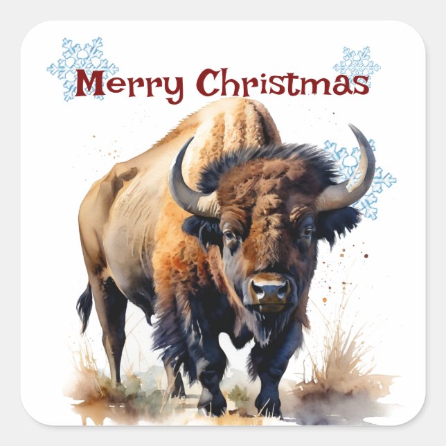 Weihnachtsbison Buffalo Tierwelt anpassen Quadratischer Aufkleber (Vorderseite)